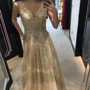 Gold Beaded Prom Dress